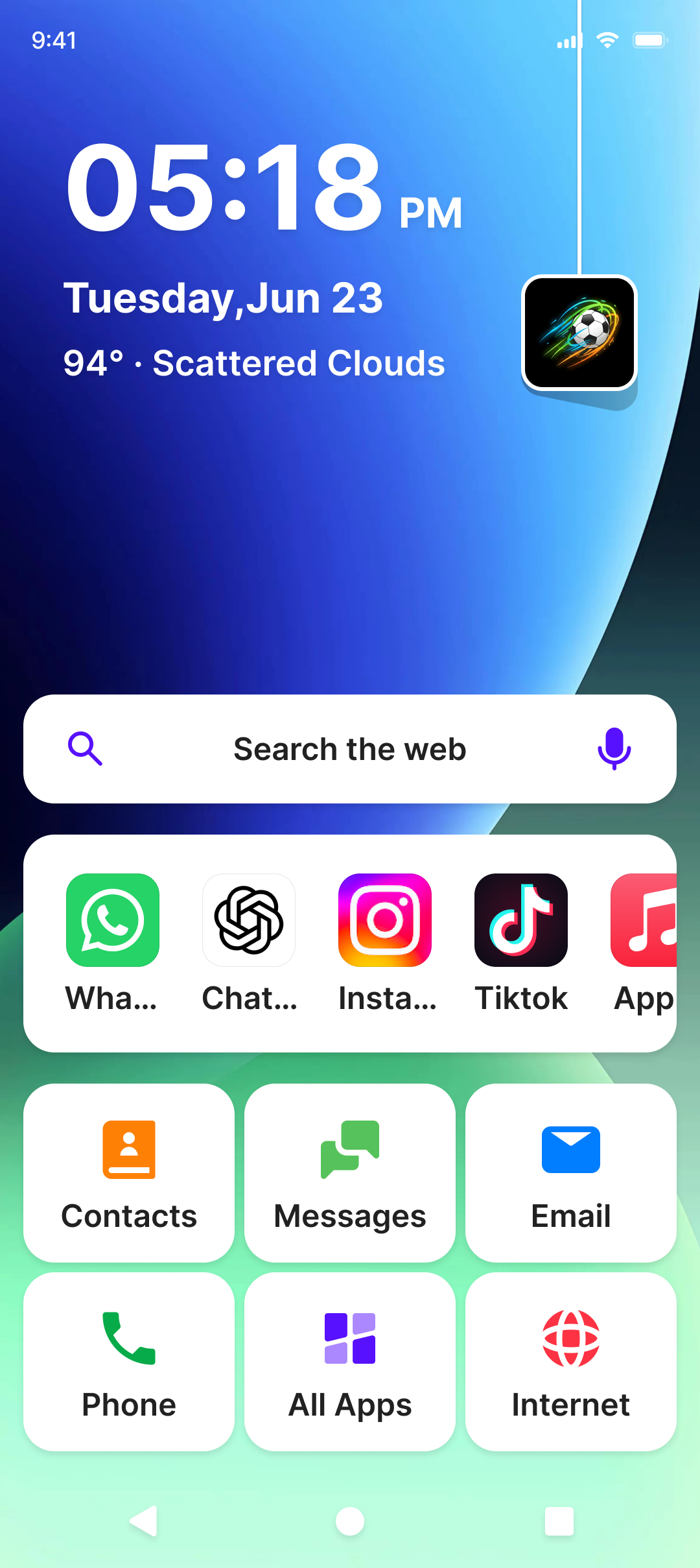 Easio Launcher home screen with large icons