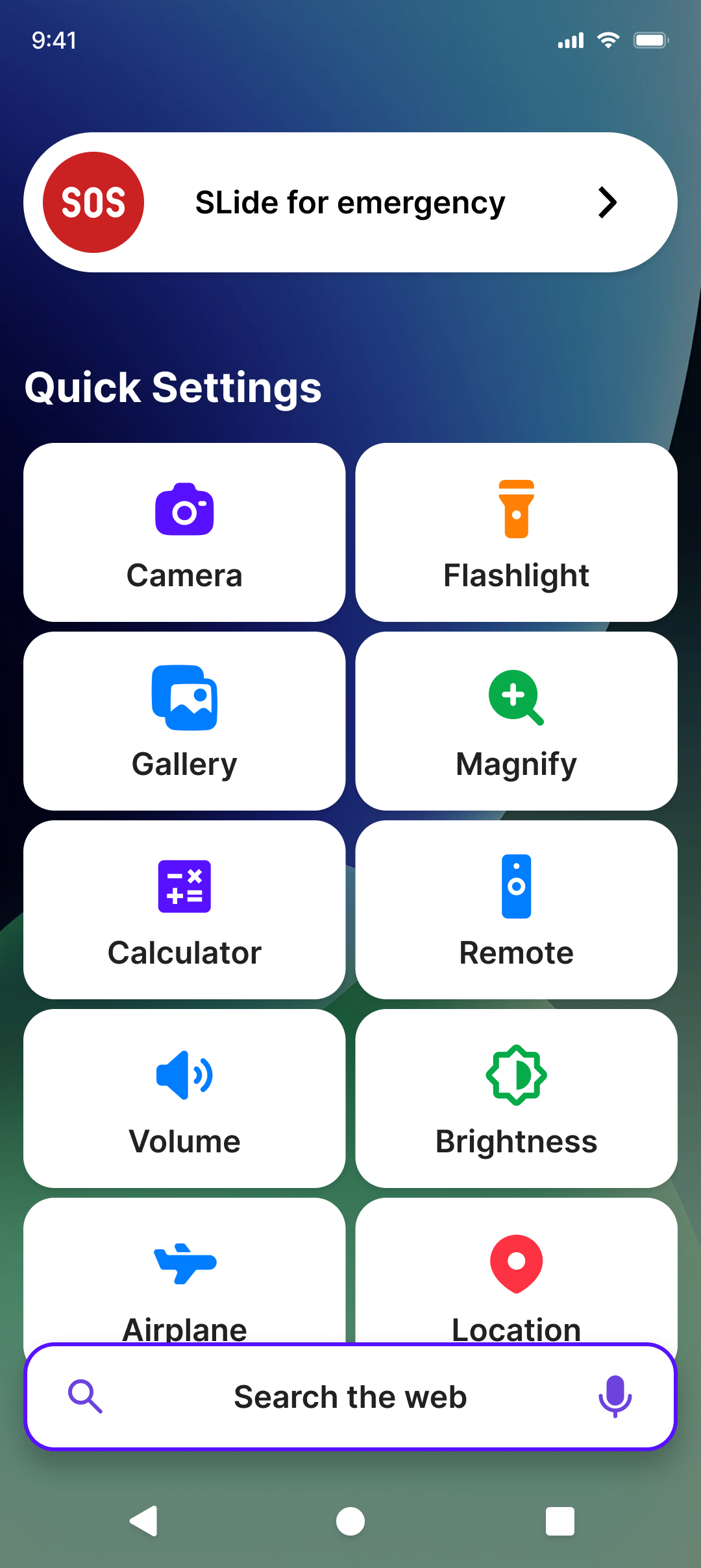 Easio quick settings panel